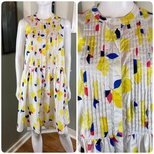Kate Spade New York Lemon Zest Sleeveless Shirt Mini Dress Tent Pleated Novelty